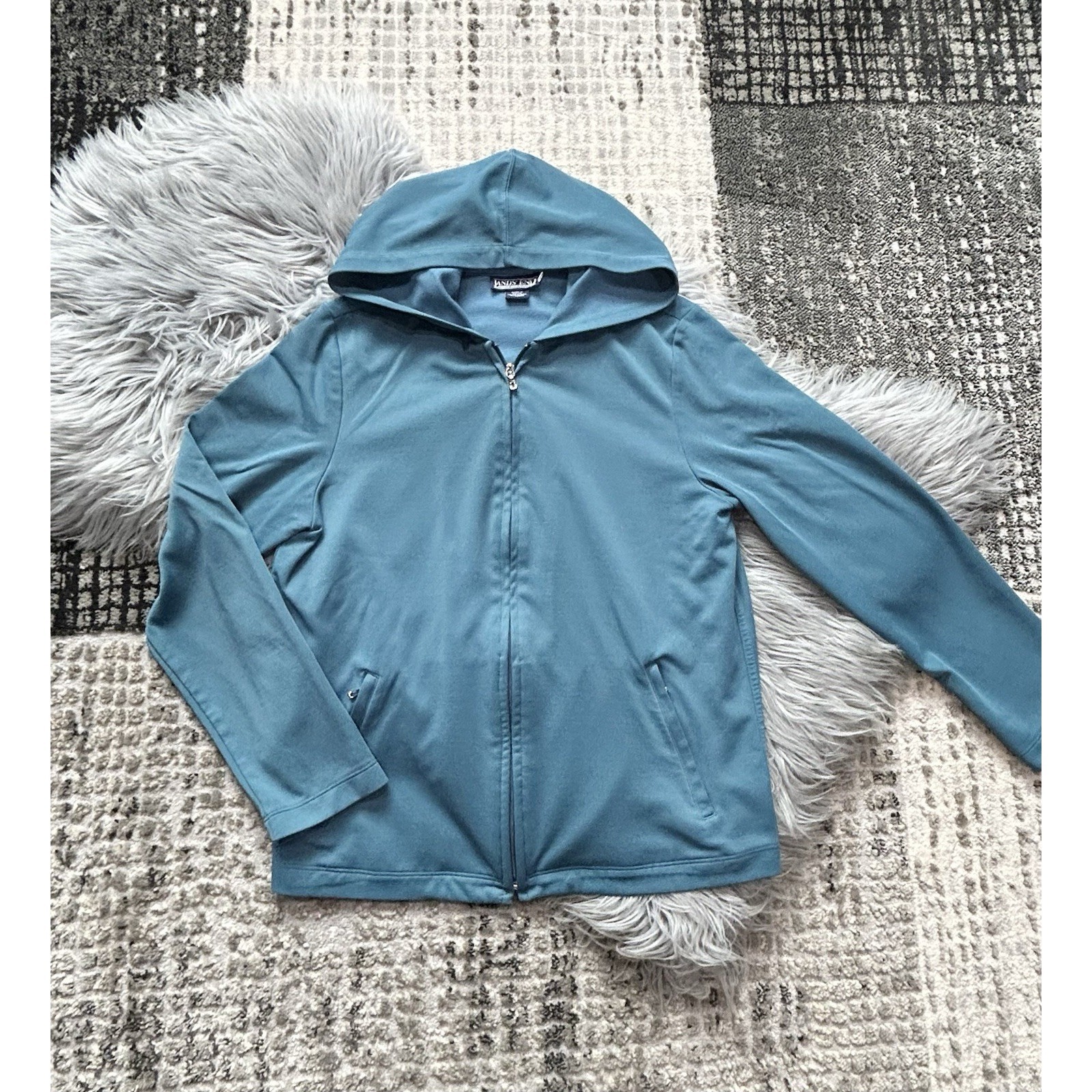 Lands End Direct Merchants Wms Teal Zip Up Hooded Sweatshirt Size Medium (10/12)